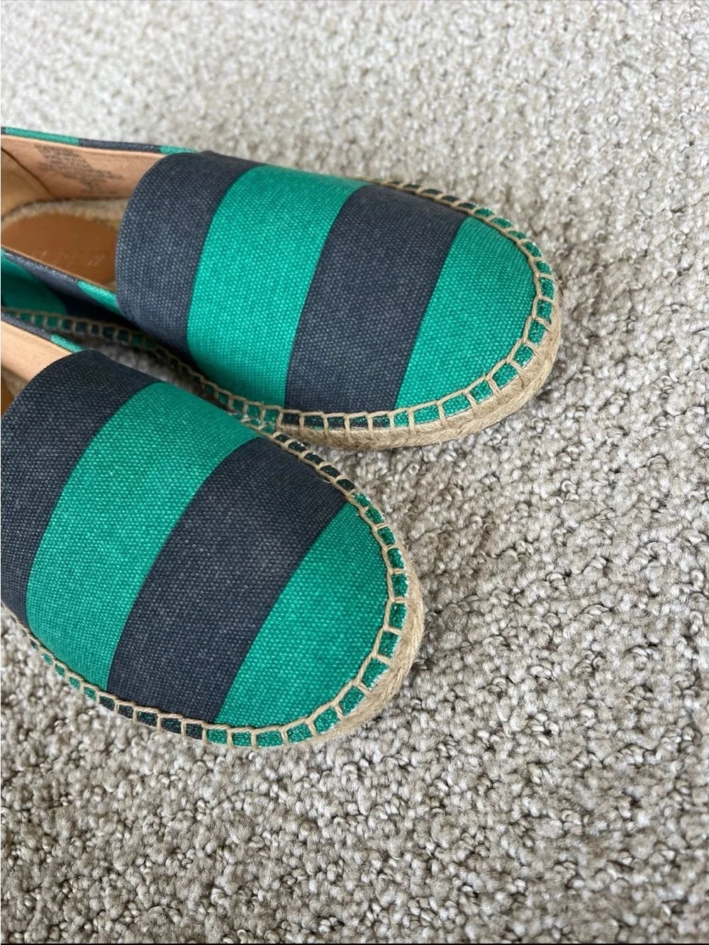 J. Crew Teal and Blue Striped Canvas Espadrilles